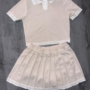 Women’s Knit Top and Pleated Skirt Set  in Light Beige